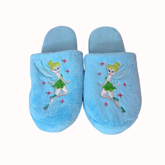 Disney Tinker Bell Slippers Blue Plush Womens Size L Cozy Fleece Indoor Footwear - Picture 3 of 10